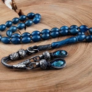 Turkish Rosary with blue Kehribar 925
