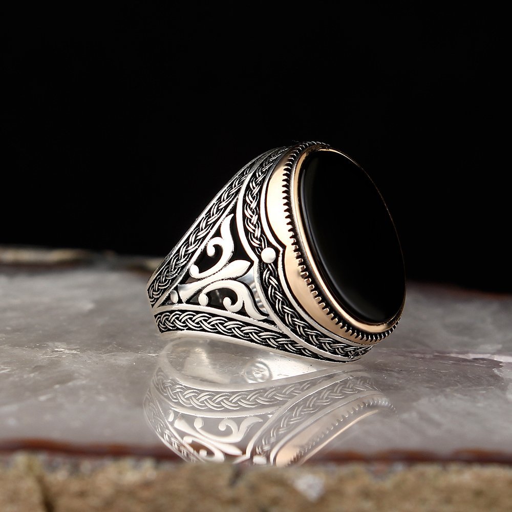 Turkish Ring - Silver 925 (Chaandi) Aqeeq Stone - Ottoman Ring